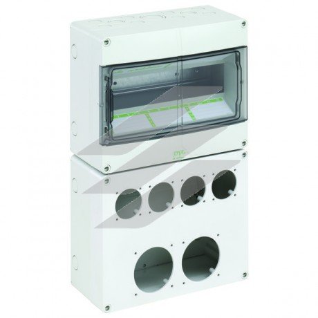 Розподільчий щит STV 1224-L порожній на 12 модулів, з отворами на розетки 4х Schuko, 2хCEE, (250х400х122мм), IP залежить від вживаних розеток, Spelsberg